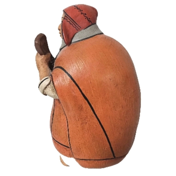 Peruvian Folk Art Pottery Sculpture Figure Woma  Guitar Musician Ukelele - Picture 2 of 8